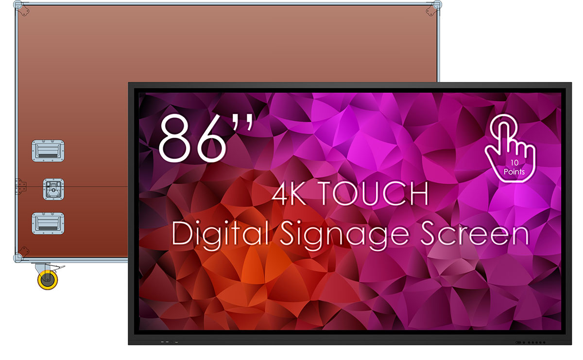 SWEDX 86 Zoll (218 cm) Touch Digitales Plakat / 4K ein 4K aus mit Flightcase